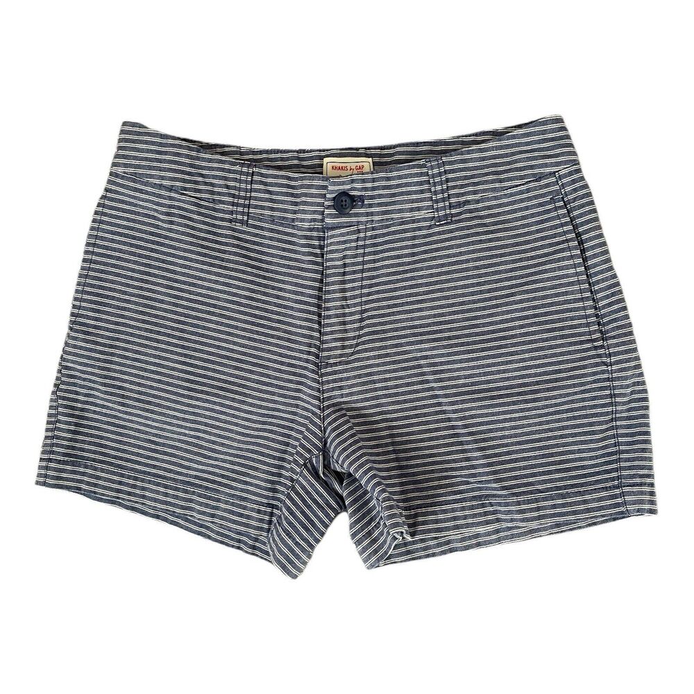Khakis by‎ GAP blue cream horizontal striped chino shorts Size 4 Retail $50
